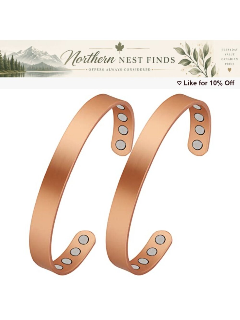 2pcs Pure Copper Magnetic Bracelet Cuff Bangle Adjustable